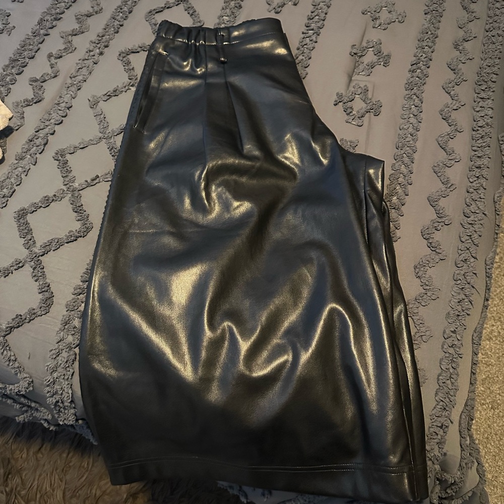 Anthropology Elegant Black Faux Leather Culottes